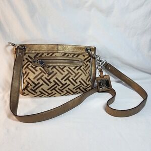 Y2K Tignanello Metallic Neutral Travel Crossbody Bag Purse Gold Brown Neutral